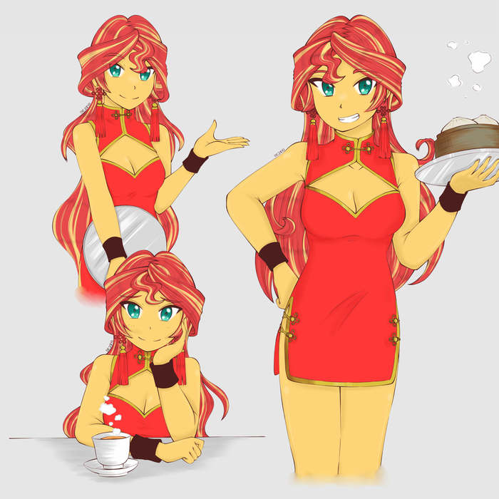 Сансет в ципао - My Little Pony, Equestria Girls, Sunset Shimmer, Dragonemperror2810