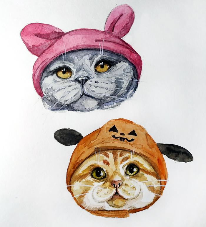 Bad cats - My, Drawing, cat, Watercolor, Art