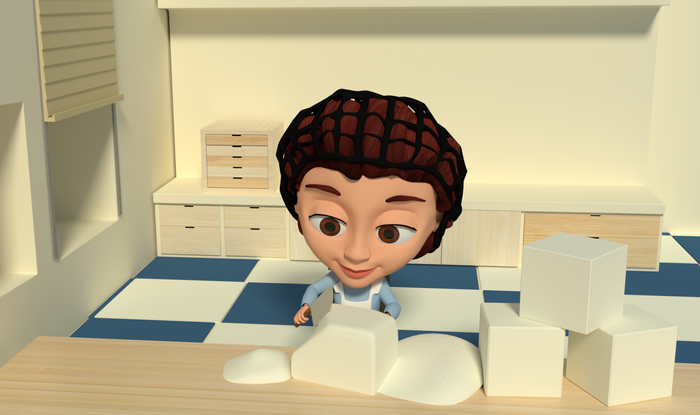 На кухне (черновой кадр из будущей короткой анимации)