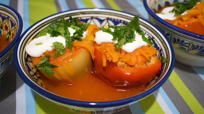 Stuffed peppers with bulgur and turkey. - My, , Bulgur, Video recipe, Preparation, Stuffing, Video, Cooking, Food