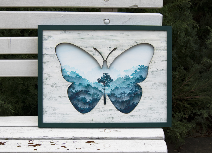 forest butterfly - My, Craftplaneta, Painting, Drawing, Butterfly, Laser cutting, Needlework without process, Tempera
