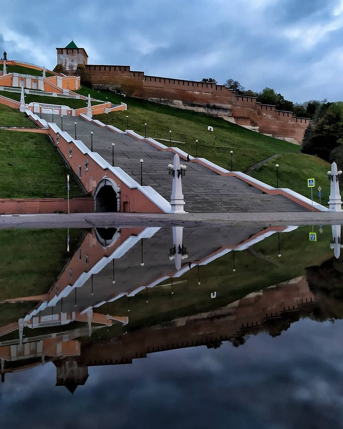 Mirror - The photo, Reflection, Chkalov Stairs, Nizhny Novgorod, Puddle