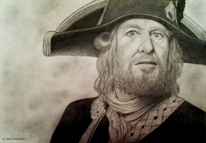 Barbossa. - My, Barbossa, Geoffrey Rush, Pirates of the Caribbean, Pencil drawing, League of Artists, I'm an artist - that's how I see it
