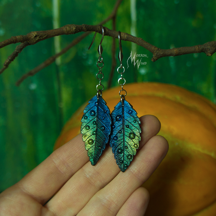 Leaf fall. Polymer clay, resin. - My, Needlework without process, Polymer clay, With your own hands, Autumn, Leaves, Earrings, Longpost