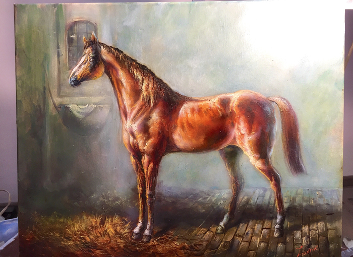 Hanoverian racing. - My, Painting, Oil painting, Art, Horses, Pedal horse, Oil paints, Creation, Interior