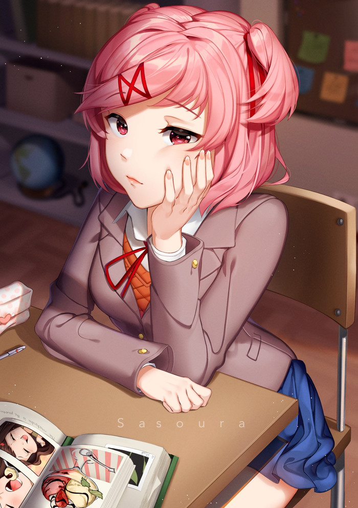 Weekdays at the Literary Club - Doki Doki Literature Club, Natsuki, Anime art, Visual novel, Art, Sasoura