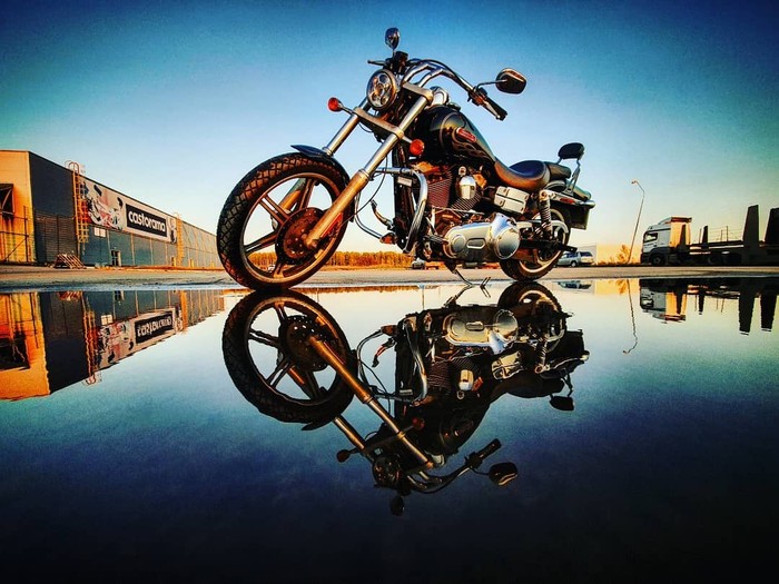 A little wide glide in cold water - My, Harley-davidson, The photo, Motorcycles, Longpost, Moto