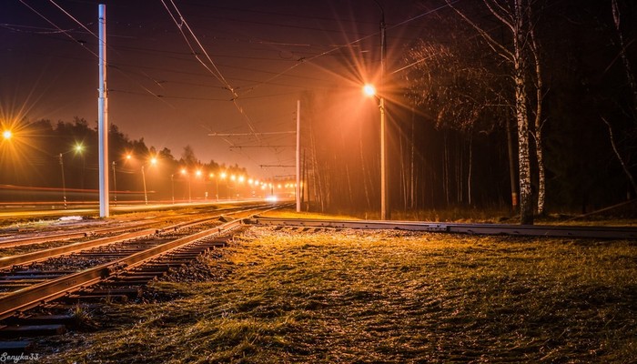 Night tram depot in Novopolotsk - My, The photo, Novopolotsk, Tram, Tram rails, Nikon, Long exposure