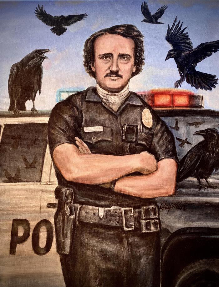 Police officer - Edgar Allan Poe, Policeman, Drawing, Crow, Поэт, Humor, Police