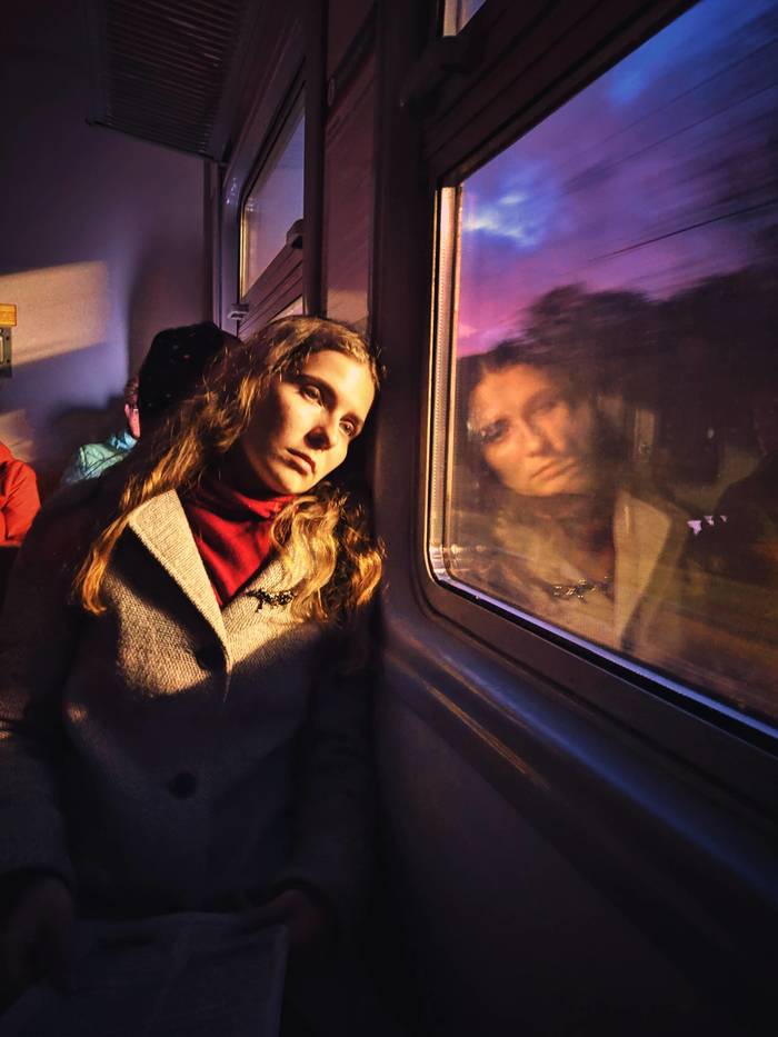 Girl in a dark train carriage - Street photography, Mobile photography, , Train, The photo, My