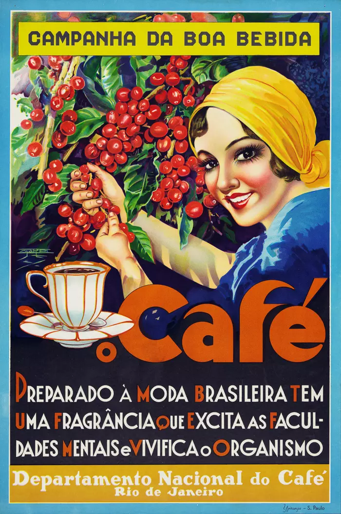 Coffee improves the intellect, Brazil, 1930 - Retro, Poster, Propaganda, Brazil, Girls, , Coffee, Intelligence