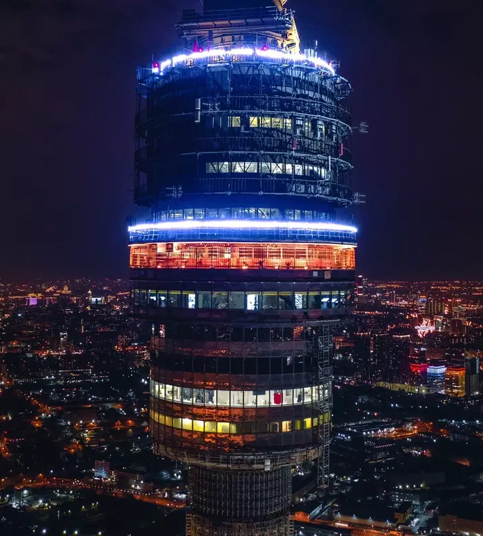 Ostankino tower at night - My, Ostankino, Tower, Ostankino tower, Drone, Moscow, Night, Town