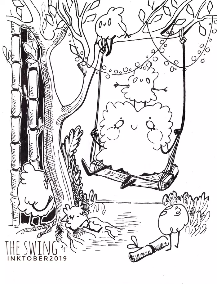 Inktober #9 - My, Inktober, Swing, Joy, Relaxation, Fantasy, Tree, Company, 