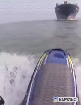 Hit by a container ship - Container, Crash, Luck, GIF, Sea, Ship, Jet ski