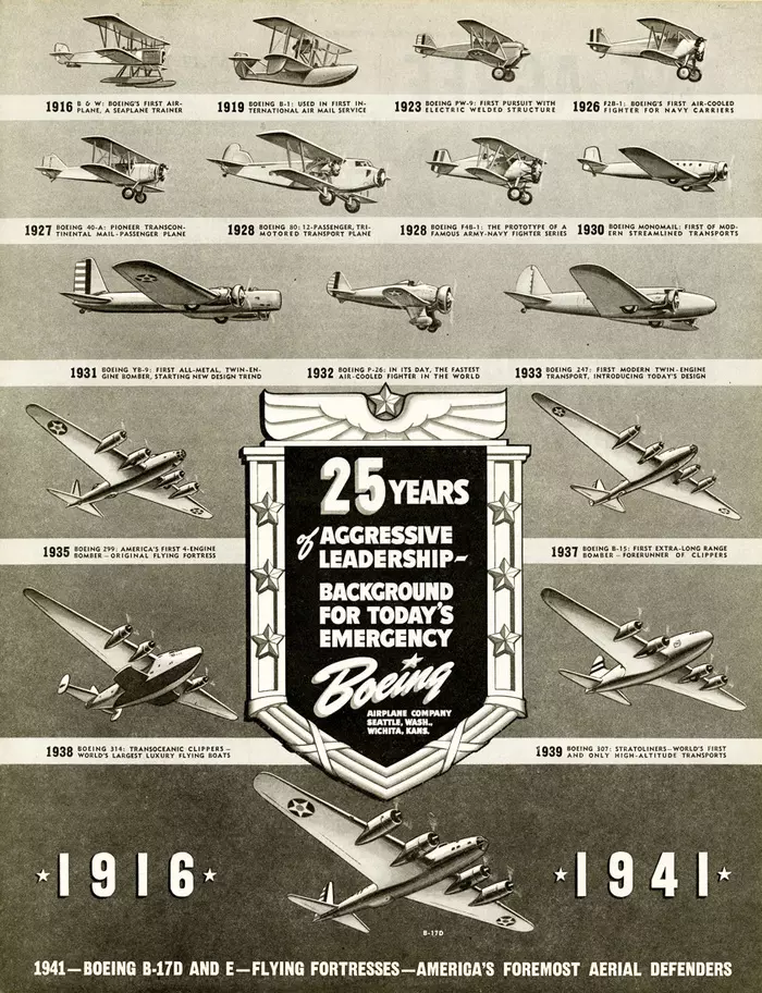 Boeing. 25 years of aggressive leadership 1941 - Retro, Aviation, Boeing, Flying fortress, Magazine, The Second World War, Airplane, Illustrations, Boeing