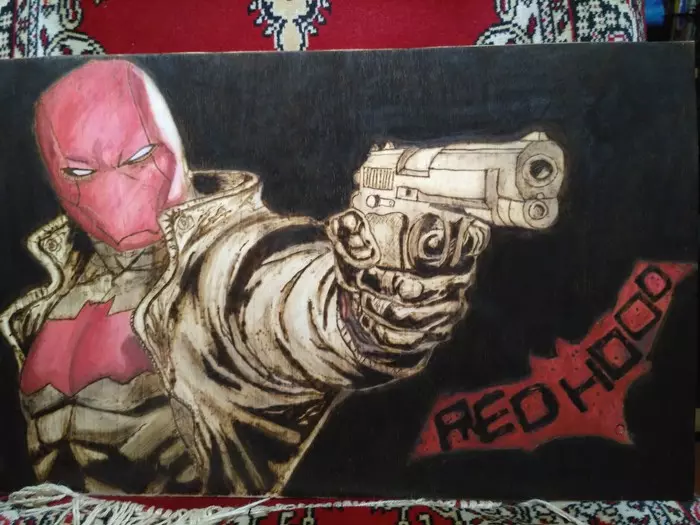 Red Hood, burnout - My, Pyrography, DC, Red Hood, Needlework with process, Superheroes, Video, Dc comics
