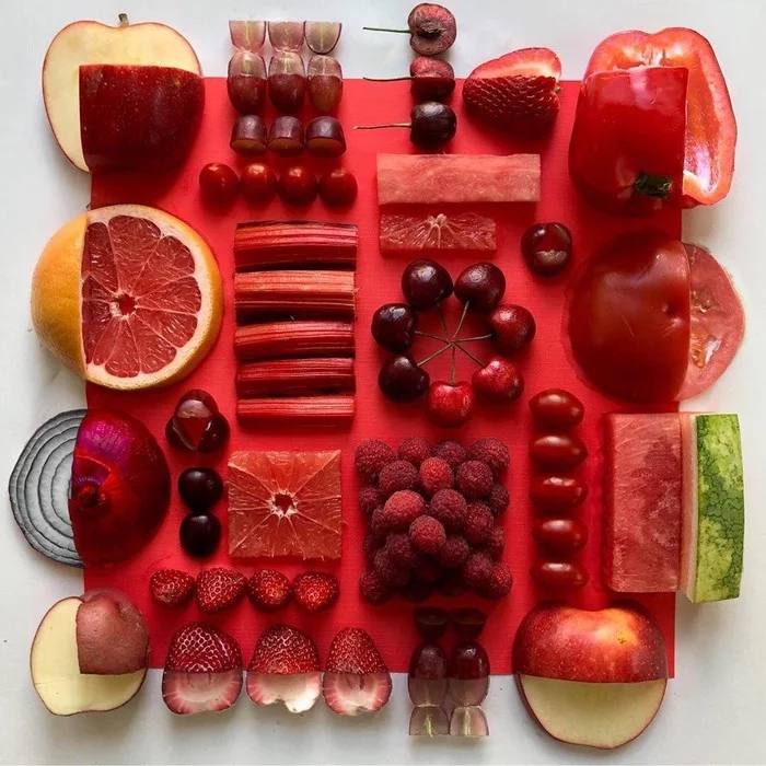 Geometrically cut red fruits and vegetables - Фрукты, Interesting, The photo, Vegetables, beauty, Creative