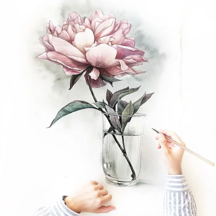 Peony in a vase watercolor - My, Watercolor, Peonies, Flowers, Creation, Art, Drawing, Painting, Painting