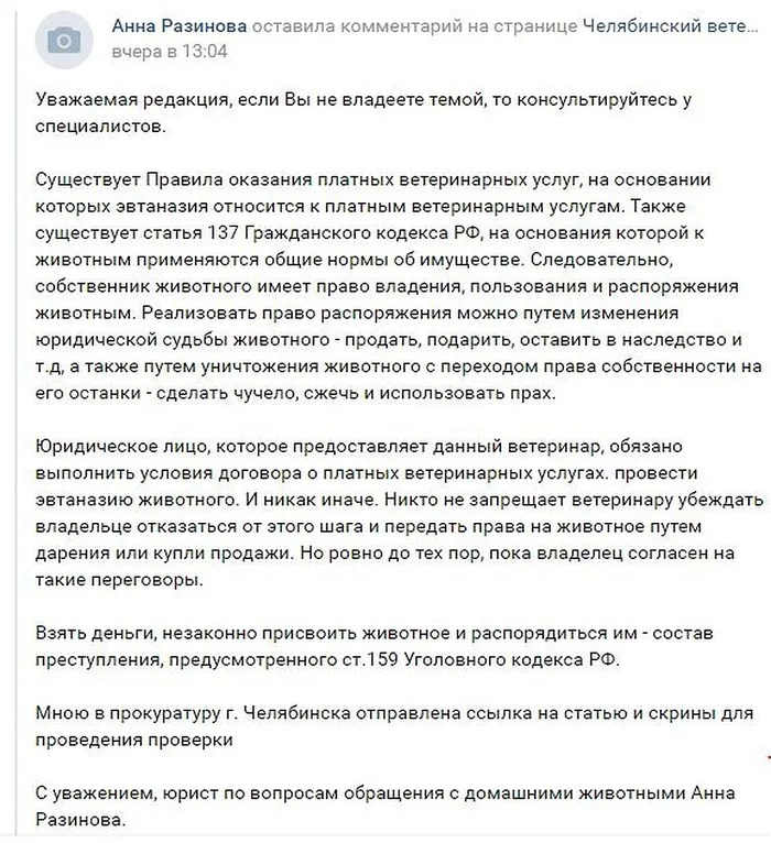 «Усыплять. Не лечить»: зоозащитница написала в прокуратуру на ветврача из Челябинска, спасающего животных от смерти - Моё, Защита животных, Кот, Собака, Челябинск, Челябинская область, Длиннопост, Зоозащитники, Негатив