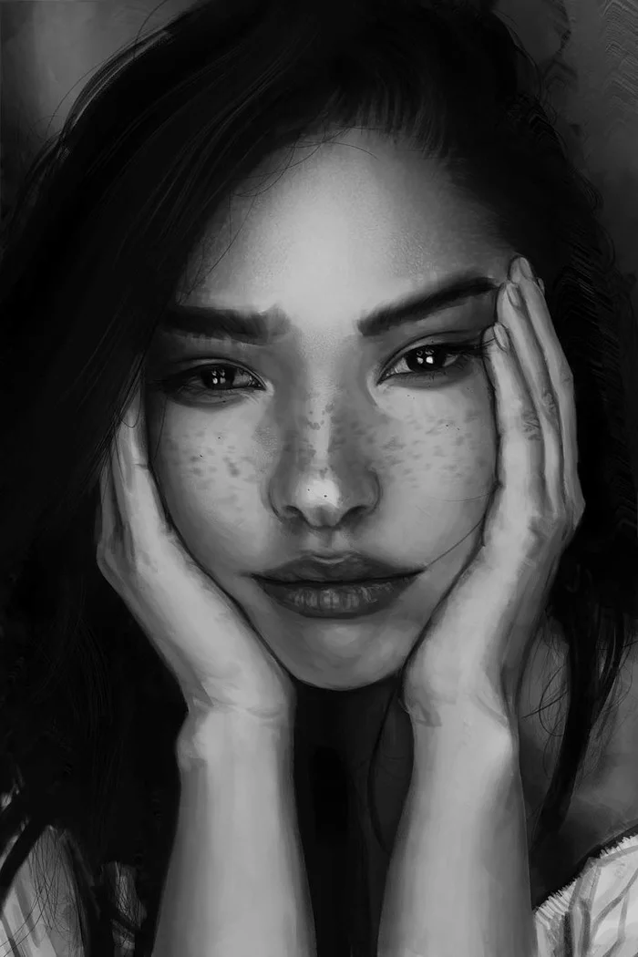 Black and white. - NSFW, My, Art, Digital drawing, Longpost, Photoshop, Stud, Portrait, Anatomy