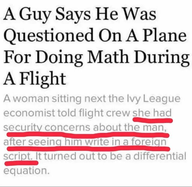 The man was interrogated by the crew of the plane during the flight for doing mathematics. - Flight, Safety, Stupidity, , Differential Equations