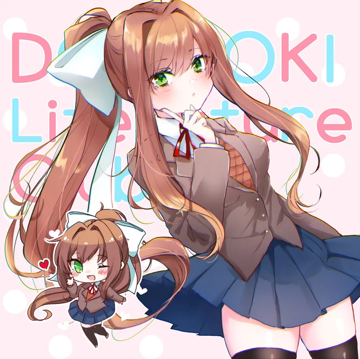 Just Monika - Doki Doki Literature Club, Monika, Anime Art, Chibi, Визуальная новелла, Чиби