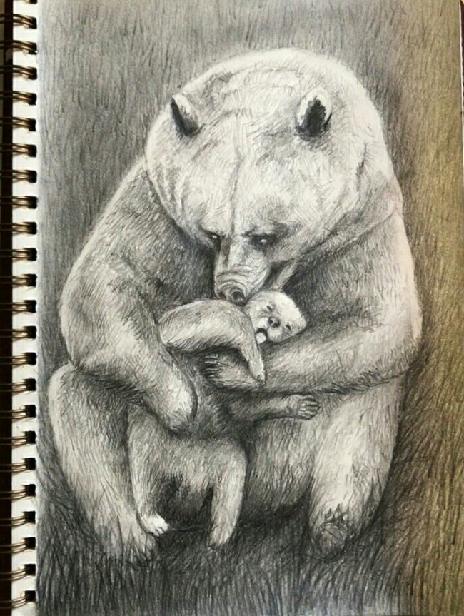 The Bears - My, The Bears, Hugs, Animalistics, Pencil drawing, Drawing