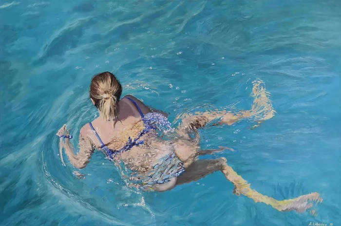 Swimming. Canvas, oil. 120x80 cm. 2019. Anton Lebedev - My, Oil painting, Sea, Water, Canvas, Oil paints