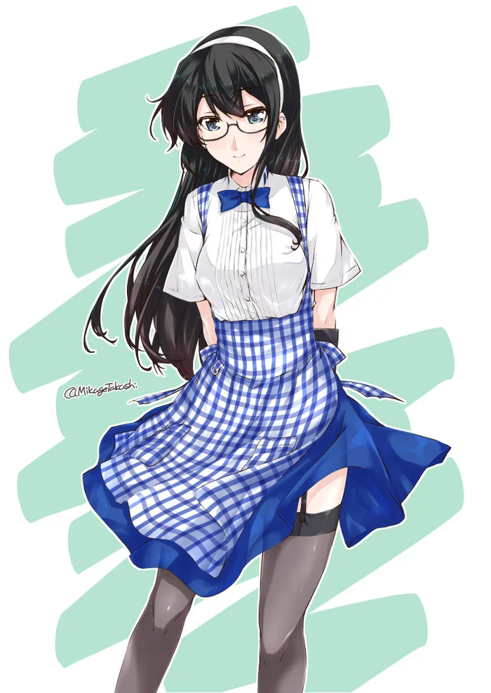 Ooyodo - Kantai Collection, Ooyodo, Аниме, Anime Art, Garter straps, Очки