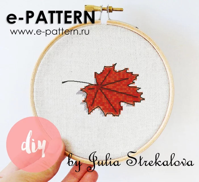 Two autumn author's cross stitch patterns. Rowan and maple leaf - My, Cross-stitch, Embroidery, Autumn, Maple Leaf, Rowan, Is free, Author's scheme, Needlework without process, Longpost