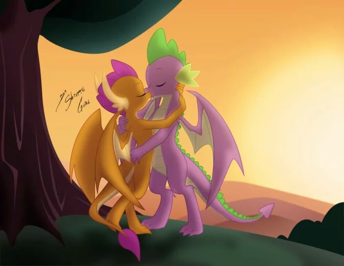 Kiss - Smolder, Spike, Romance, My little pony, The Dragon, Shipping, Kiss