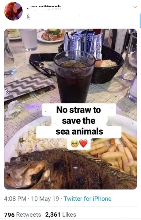 Decided to ditch the straws to keep the fish free of debris - Good deeds, Ecology, Garbage, Straw, A fish, Food, Instagrammers, Screenshot