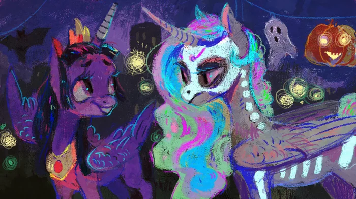 Do I Look Like a Monster? - My Little Pony, Twilight sparkle, Princess Celestia, Хэллоуин, Wolfiedrawie