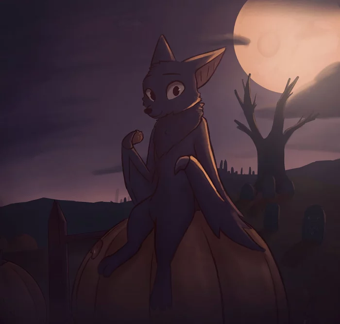 A Intruder on the pumpkin patch - Фурри, Furry Art, Furry Bat, Тыква, Enginetrap