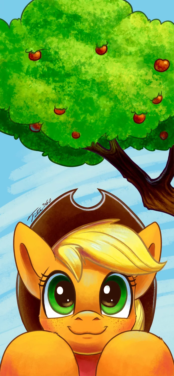 Zhoka looks at you as if you were a particularly juicy apple, sugar. - My little pony, PonyArt, Applejack, Tsitra360, Longpost