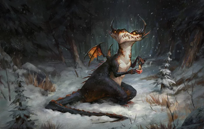 Even dragons love tea cookies - Art, Drawing, The Dragon, Sergey Gurskiy