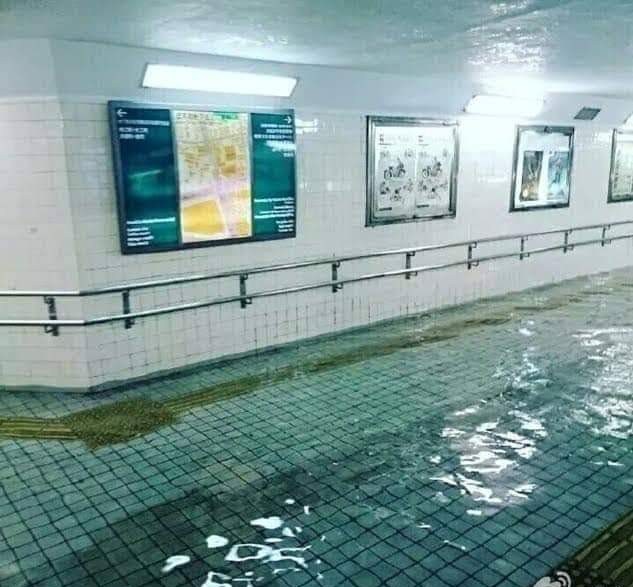 The flood in the Japanese subway is like a swimming pool. - Swimming pool, Japan, Flood, Metro