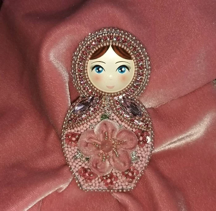 Handmade brooch - My, Brooch, Needlework, Needlework without process, Matryoshka, Beads, Beadwork, Longpost