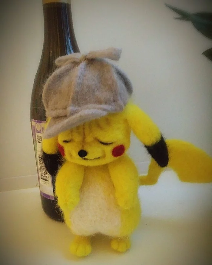 Wrinkled Pikachu: - Wool toy, Valyanaya, Wallow, Anime, Pokemon, Detective Pikachu, Pikachu, Needlework without process, My