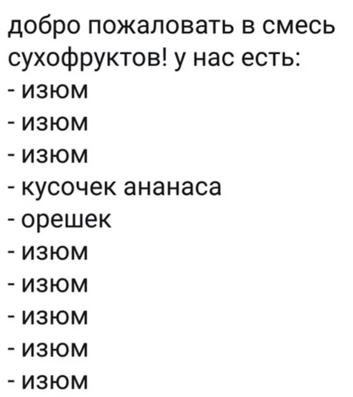 Собственно с мюслями тоже самое. Экзотические фрукты, ага. - Картинка с текстом, Завтрак, Мюсли, Изюм, Смесь