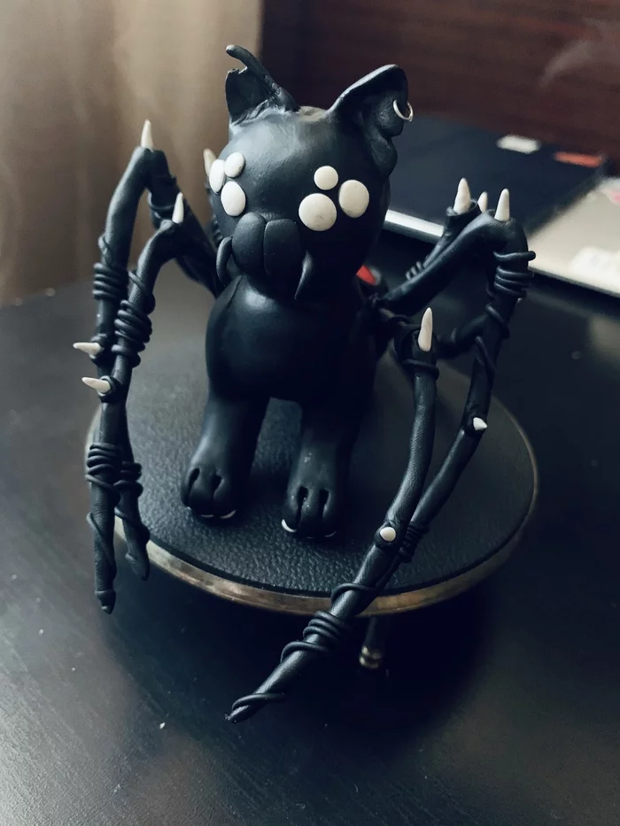 Spider cat. Polymer clay - My, Spider, cat, Polymer clay, Needlework without process, Video, Longpost