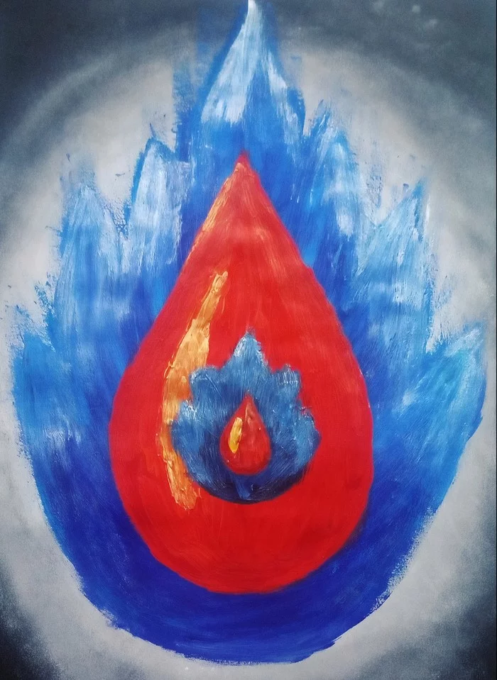 Or maybe all accidents are not accidental? - My, Drawing, Blue flame, Fire, Water