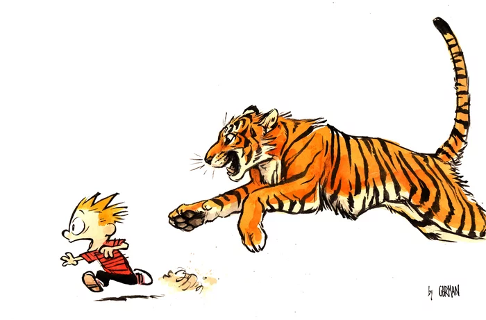 Catch-up - Art, Calvin and Hobbs, Tiger, Traditional art, Kenket