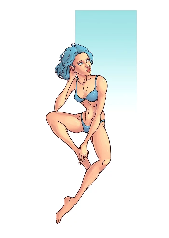 Young woman - My, Girls, Swimsuit, Summer, Art, Character Creation, Digital drawing, Sketch