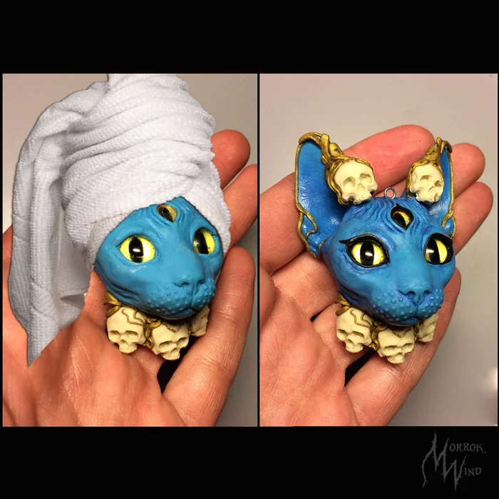 Before makeup and after - My, Polymer clay, Needlework without process, cat, Sphinx, Cali