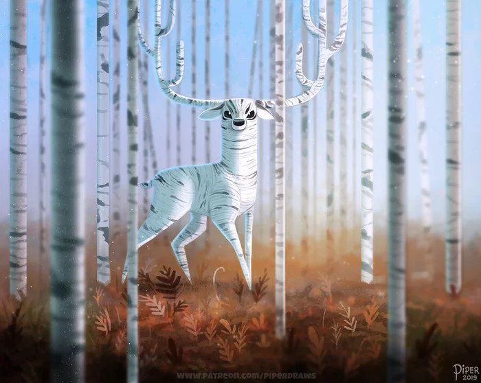 Birch deer - Art, Drawing, Deer, Birch, Cryptid-Creations