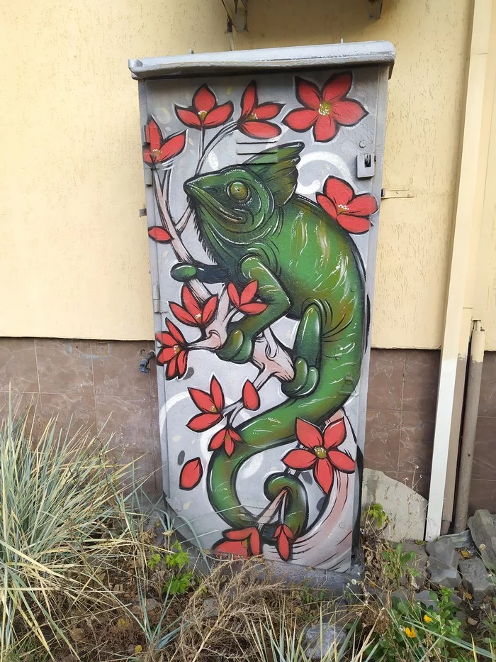 Vandalism or art? - Lipetsk, Art, Electrical board, Longpost, Chameleon, Street art