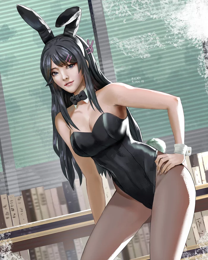 Mai Sakurajima - NSFW, Art, Drawing, Anime, Fan art, Rascal Does Not Dream of Bunny Girl Senpai, Mai Sakurajima, Bunnysuit, Rickyryan Art