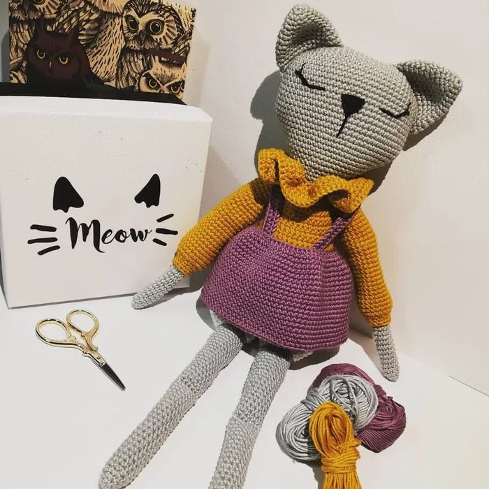 Kitty Lucy! - My, Crochet, Interior doll, Interior toy, Hobby, Needlework, Needlework without process, Longpost, cat