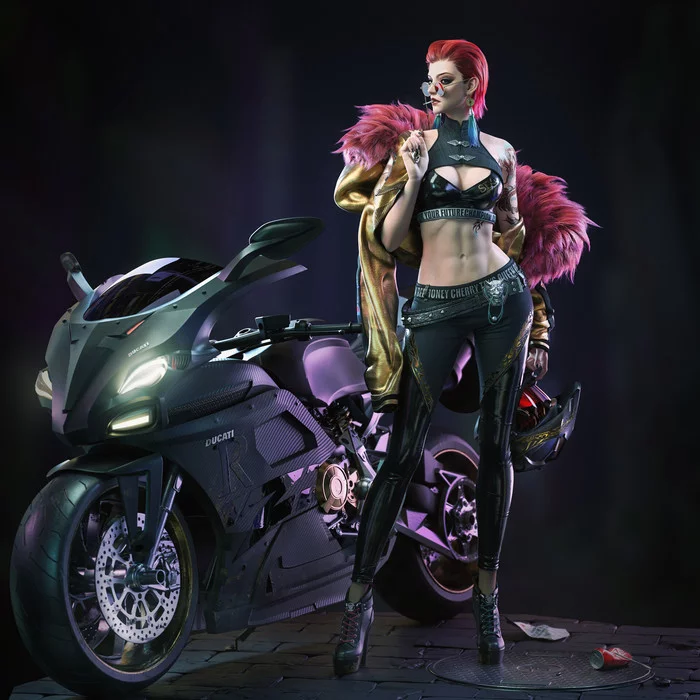 Biker chick - Art, Artstation, Girls, Bike, Moto, Eunice Ye, Ycf